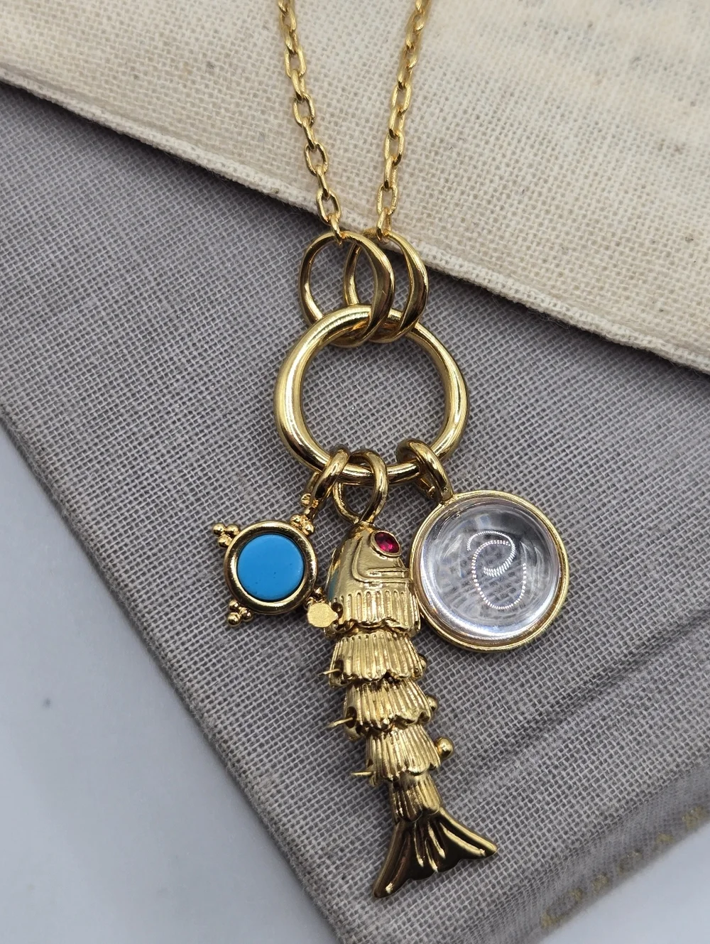 Madewell Fish Charm Necklace tiny CZ Charm Gold Dressy Vacation Aesthetic - Picture 2 of 6